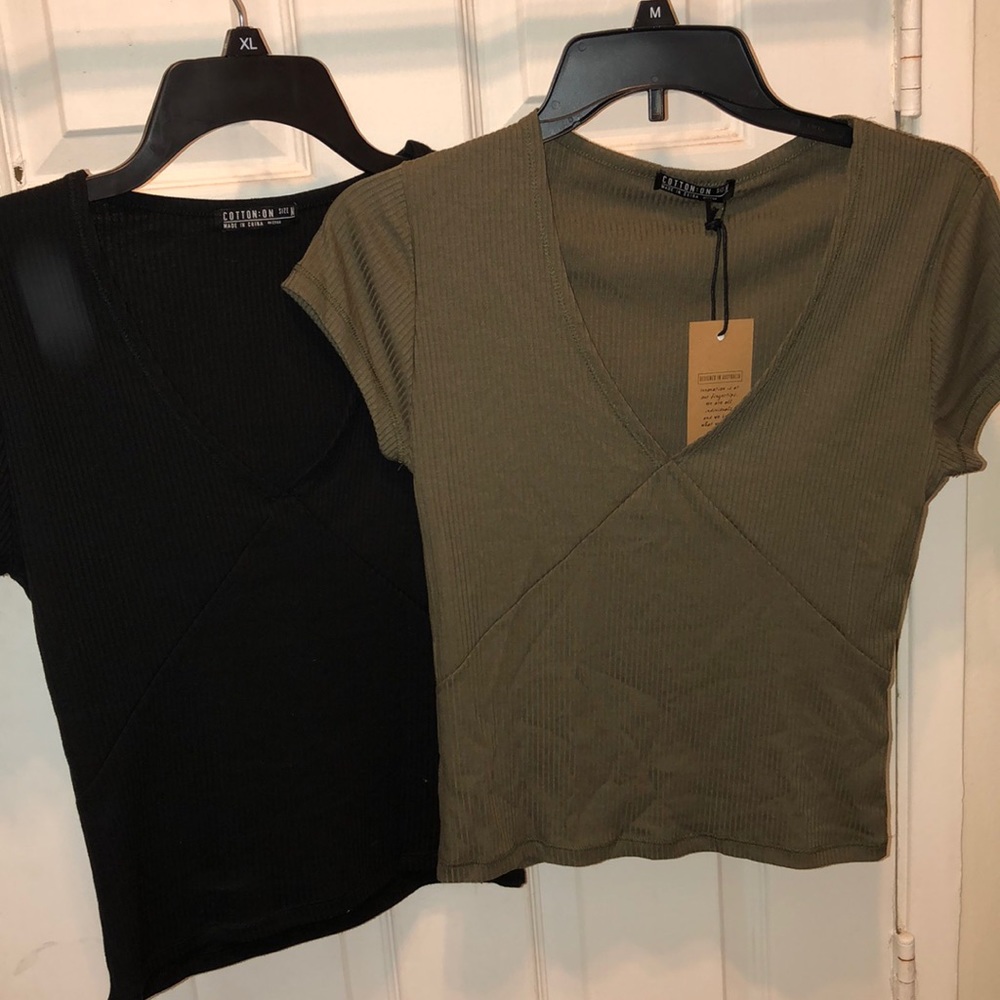 Two Cropped V Neck Ribbed Shirts